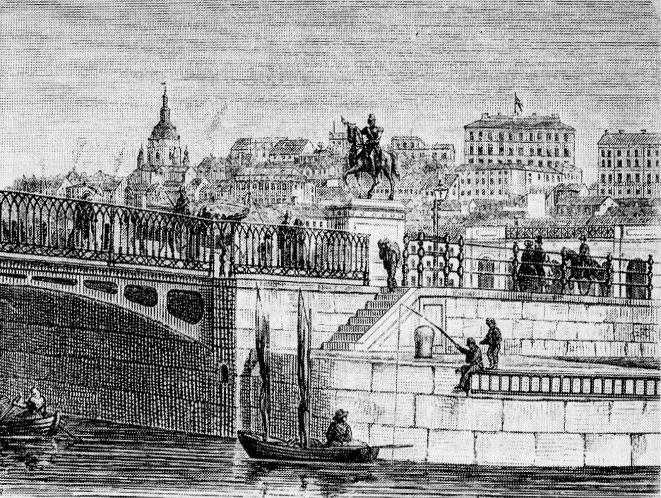 Ericsons sluss vid Karl Johans torg år 1860, tio år efter att den invigdes.